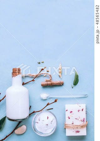 Natural SPA soap from goat milk. Handmade, organic soap, body care. flatlay Natural SPA soap from goat milk. Handmade, organic soap, body care. flatlay 48565482