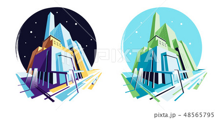 Day and night modern buildings. Perspective view. Vector illustration collection 48565795