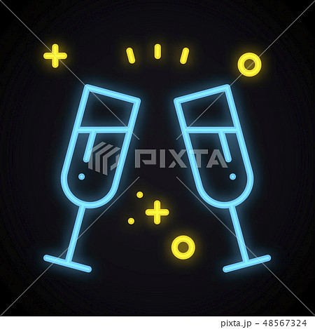 Neon Drink In Two Glasses Bright Toast Sign のイラスト素材