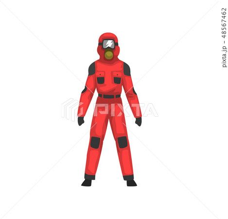 Man in Red Protective Suit and Helmet, Professional Safety Uniform Vector Illustration Man in Red Protective Suit and Helmet, Professional Safety Uniform Vector Illustration 48567462