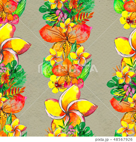 Seamless pattern With Tropical Flowers. Watercolor Background 48567926