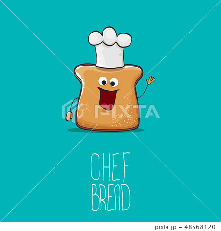 vector funky cartoon cute bread chef character with white chef hat isolated on turquoise background vector funky cartoon cute bread chef character with white chef hat isolated on turquoise background 48568120
