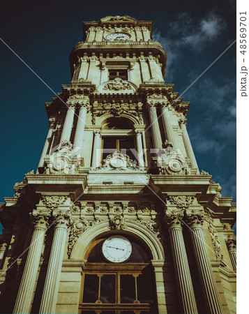 Dolmabahce Clock tower. Vintage toned. Baroque Dolmabahce Clock tower. Vintage toned. Baroque 48569701