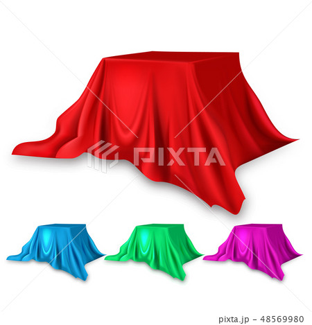 Stage Red Silk Set Vector. Fabric Cloth Waving Shape. For Presentation. Banner, Podium, Stand Stage Red Silk Set Vector. Fabric Cloth Waving Shape. For Presentation. Banner, Podium, Stand 48569980