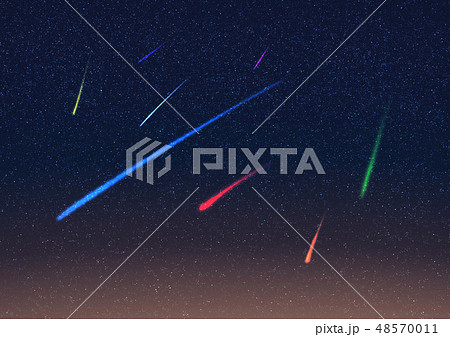 虹色の流星郡と満天の星空のイラスト素材 [48570011] - PIXTA