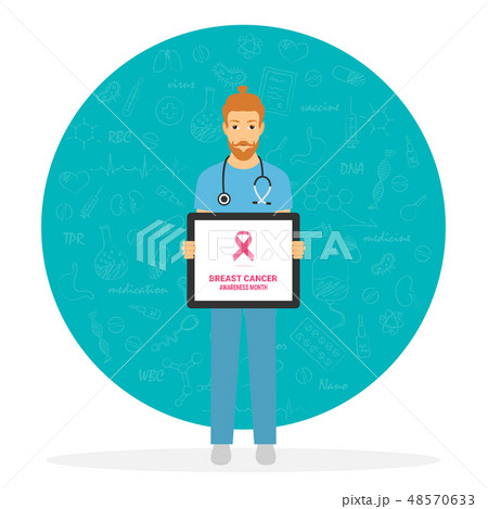 Illustration of breast cancer doctor, awareness ribbon, vector illustration 48570633