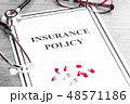 Health Insurance Policy. Stethoscope, Glasses, Dollars on Table 48571186