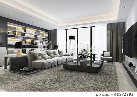 loft luxury living room and working room 48572392