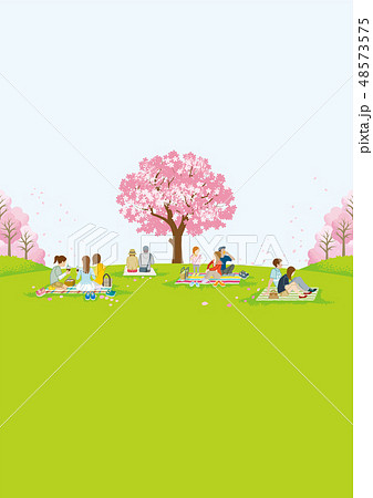 花見をする人々　縦構図 48573575