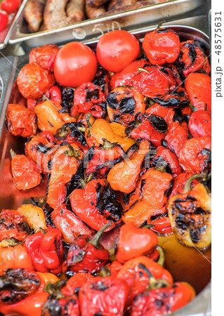 Roasted peppers on the grill Roasted peppers on the grill 48575631