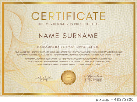 Certificate template with lines, gold frame Certificate template with lines, gold frame 48575800