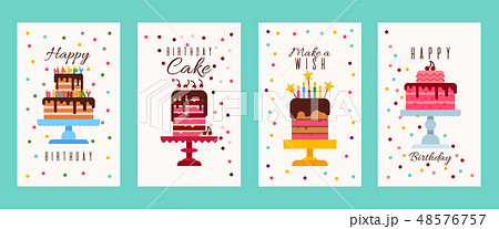 Cake birthday banners or birthday invitation cards vector illustration. Happy birthday. Make a wish Cake birthday banners or birthday invitation cards vector illustration. Happy birthday. Make a wish 48576757