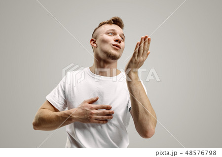 I kiss you. Portrait of attractive man with kiss on lips 48576798