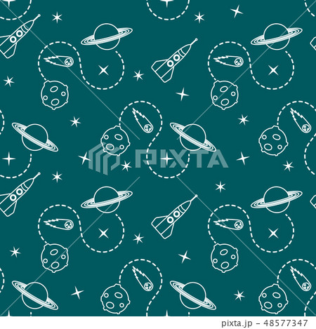 Space seamless pattern with rocket, planet, stars Space seamless pattern with rocket, planet, stars 48577347