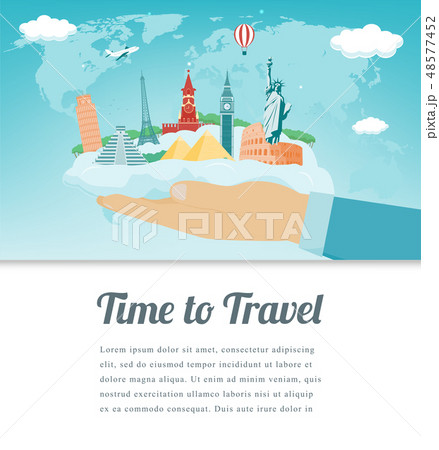 Travel composition with famous world landmarks. Travel and Tourism concept. Vector 48577452