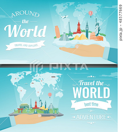 Travel composition with famous world landmarks. Travel and Tourism concept. Vector Travel composition with famous world landmarks. Travel and Tourism concept. Vector 48577669