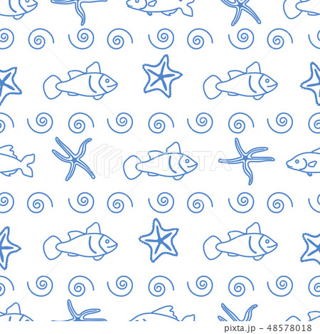 Vector seamless pattern with starfish and fish. Vector seamless pattern with starfish and fish. 48578018