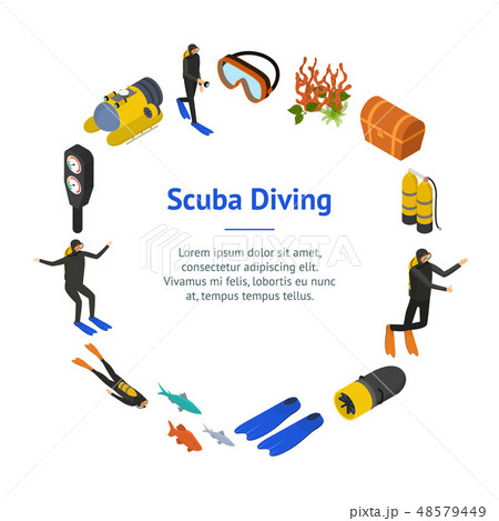 Scuba Diving Signs 3d Banner Card Circle Isometric View. Vector 48579449