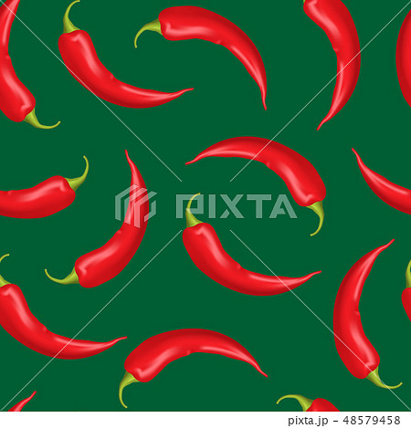 Realistic Detailed 3d Whole Hot Chili Pepper Seamless Pattern Background. Vector 48579458