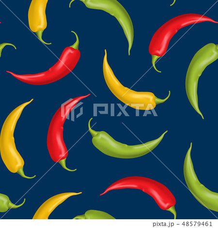 Realistic Detailed 3d Whole Hot Chili Pepper Seamless Pattern Background. Vector 48579461