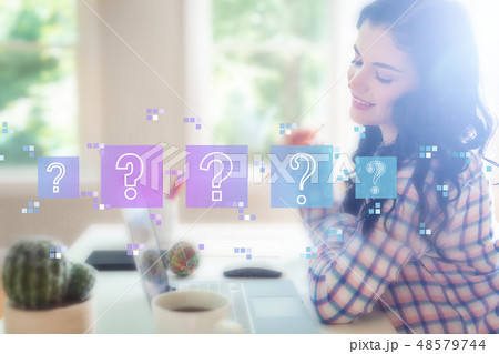Question marks with young woman Question marks with young woman 48579744