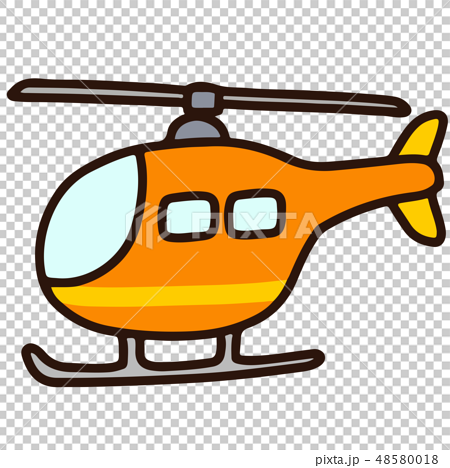 シンプルで可愛いオレンジ色のヘリコプターのイラスト 主線ありのイラスト素材