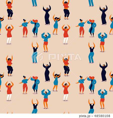 Womens Day seamless pattern of happy women dancing Womens Day seamless pattern of happy women dancing 48580108