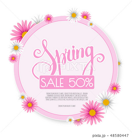 Spring sale banner with paper flowers on a white background. Spring sale banner with paper flowers on a white background. 48580447