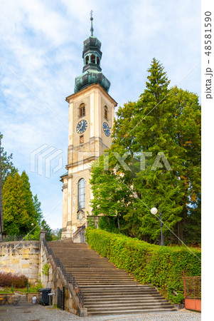 Church at Krinicke Square in small town of Krasna Lipa, Czech Republic 48581590