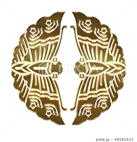 戦国時代の武将の家紋　メタリックの家紋　戦国大名｜大谷吉継　対い蝶｜ゴールド・ベクターデータ 48582615