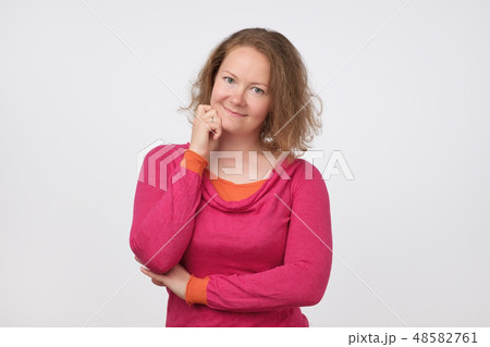 Smiling european lady in warm sweater Smiling european lady in warm sweater 48582761