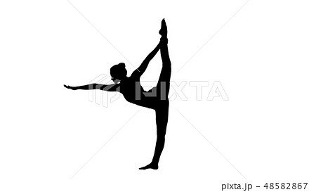 Silhouette Yoga pose, woman doing stretching legs, leg split. 48582867
