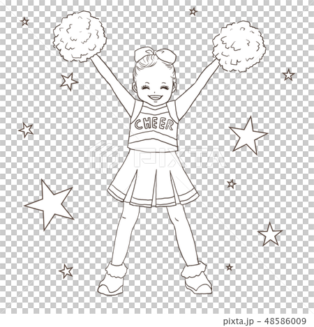 チアダンスでハイブイをする笑顔の女の子の線画 チアダンスでハイブイをする笑顔の女の子の線画 48586009