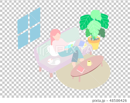 A woman reading while relaxing 48586426