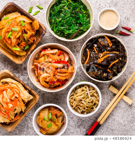 Set of asian korean food. Spicy and vegetable pic Set of asian korean food. Spicy and vegetable pic 48586924