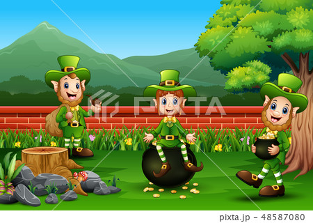 St Patrick exulting with pot of gold St Patrick exulting with pot of gold 48587080