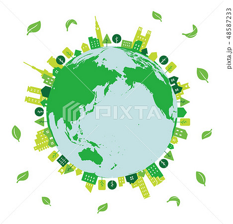 エコ 街 地球 グリーン 葉っぱのイラスト素材