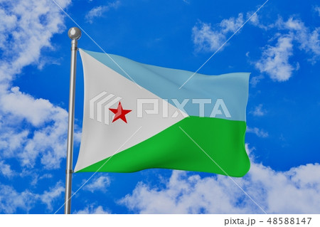 はためくジブチの国旗のイラスト素材