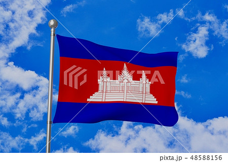 はためくカンボジアの国旗 48588156