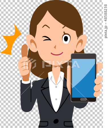 スマートフォンを持ってサムズアップするビジネスウーマン スマートフォンを持ってサムズアップするビジネスウーマン 48588238