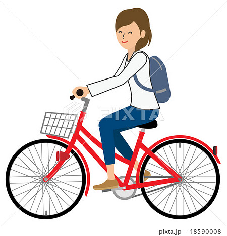 女性 自転車のイラスト素材