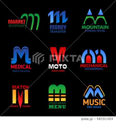 M letters icons sport, medicine corporate identity 48591404