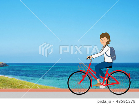 女性 自転車 海のイラスト素材 [48591579] - PIXTA