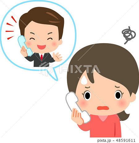 セールスの電話がかかってきて困っている女性 セールスの電話がかかってきて困っている女性 48591611