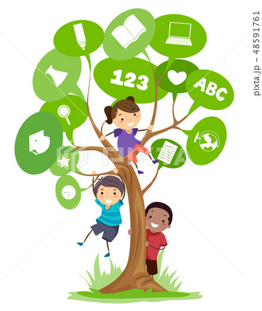 Stickman Kids Tree Speech Bubbles Illustrationのイラスト素材