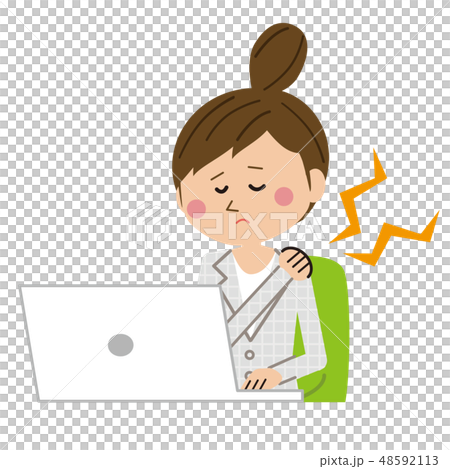 ポップなスーツの女性 肩こりのイラスト素材