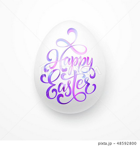 Greeting card with Easter egg and handwritten inscription Happy Easter. Vector illustration 48592800