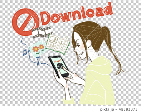女性-スマートフォン-違法ダウンロード 48593373