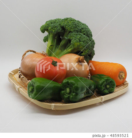 野菜の素材（たまねぎ&ニンジン&トマト＆ピーマン：オーガニック） 48593521