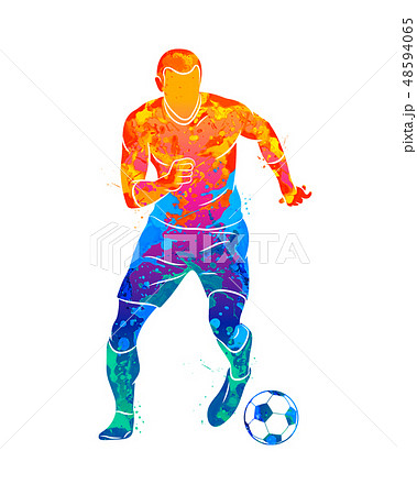 Abstract professional soccer player quick shooting a ball from splash of watercolors 48594065